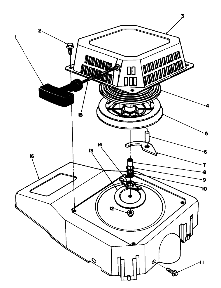 Recoil Assembly Diagram and Parts List for 20629C 6000001 - 6999999 Toro Lawn Mower