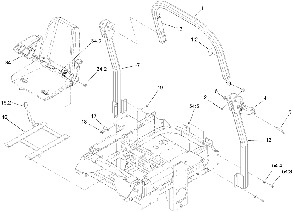 Roll-Over Protection System Assembly Diagram and Parts List for 74237CP (270000001-270999999)(2007) Toro Lawn Mower