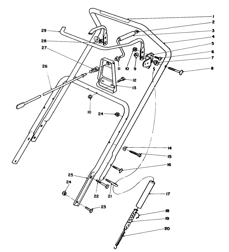 Handle Assembly Diagram and Parts List for 38181 0000001 - 0999999 Toro Snow Blower