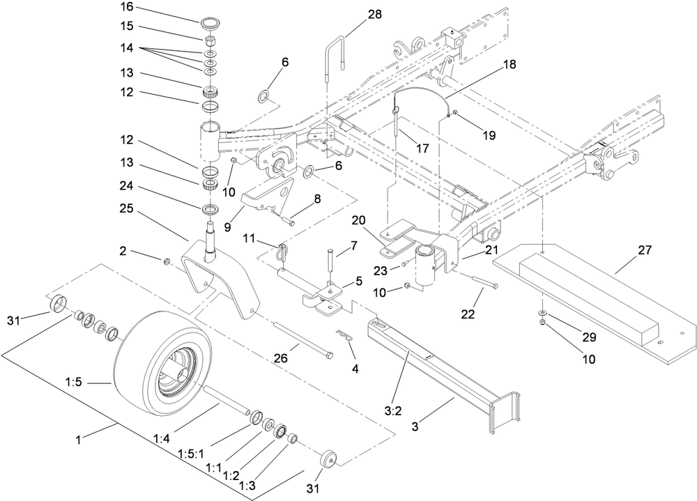Fork, Caster Wheel And Z Stand Assembly Diagram and Parts List for 74264TE (310000001-310999999)(2010) Toro Lawn Mower