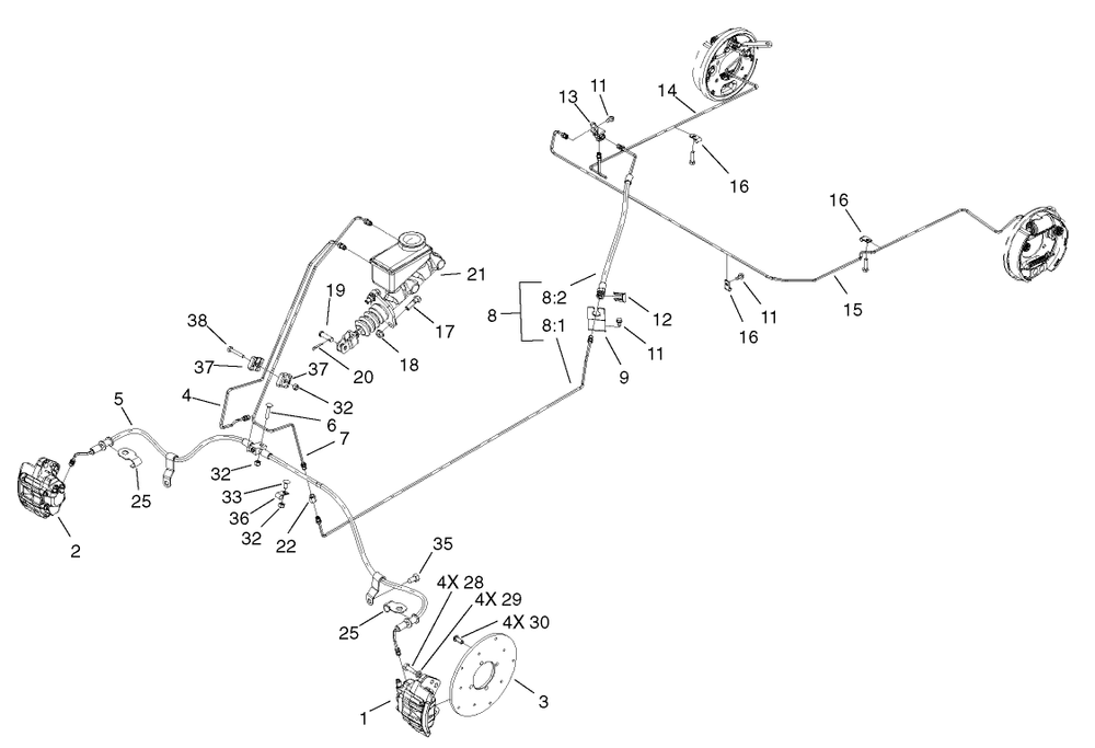 Brake And Master Cylinder Assembly Diagram and Parts List for 12004 220000001 - 220999999 Toro Lawn Tractor