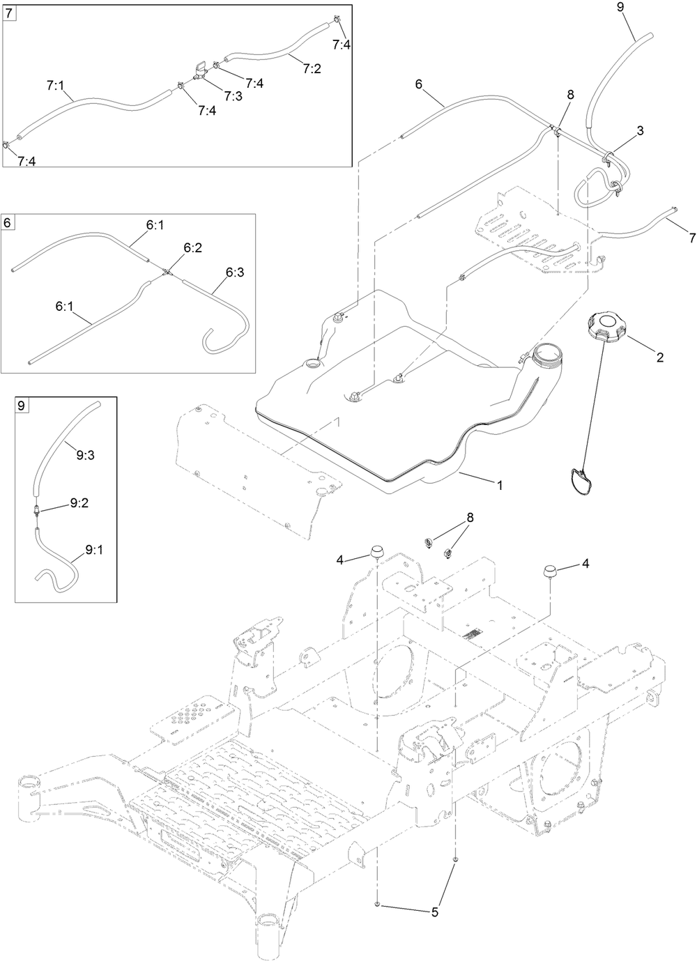 Fuel System Assembly Diagram and Parts List for 74002 400000000-409859942 Toro Lawn Tractor