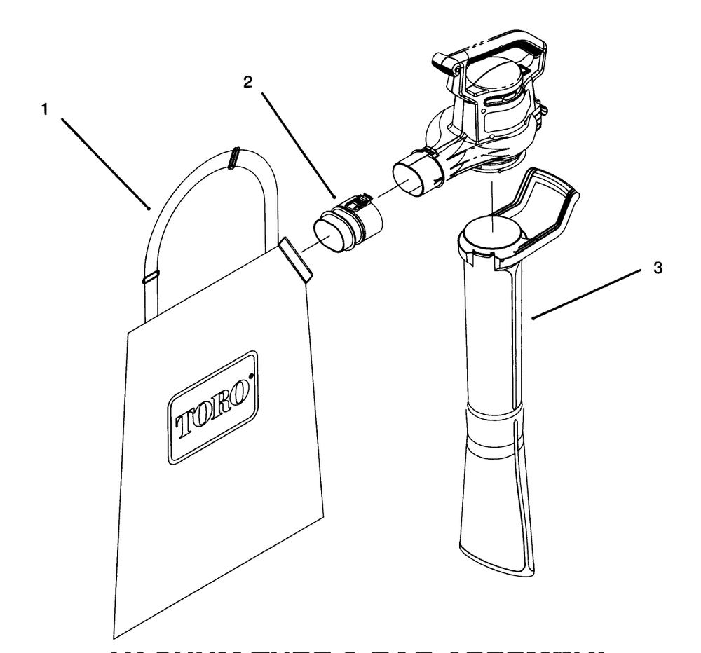 Vacuum Tube & Bag Assembly Diagram and Parts List for 51557 59000001 - 59999999 Toro Leaf Blower / Vacuum