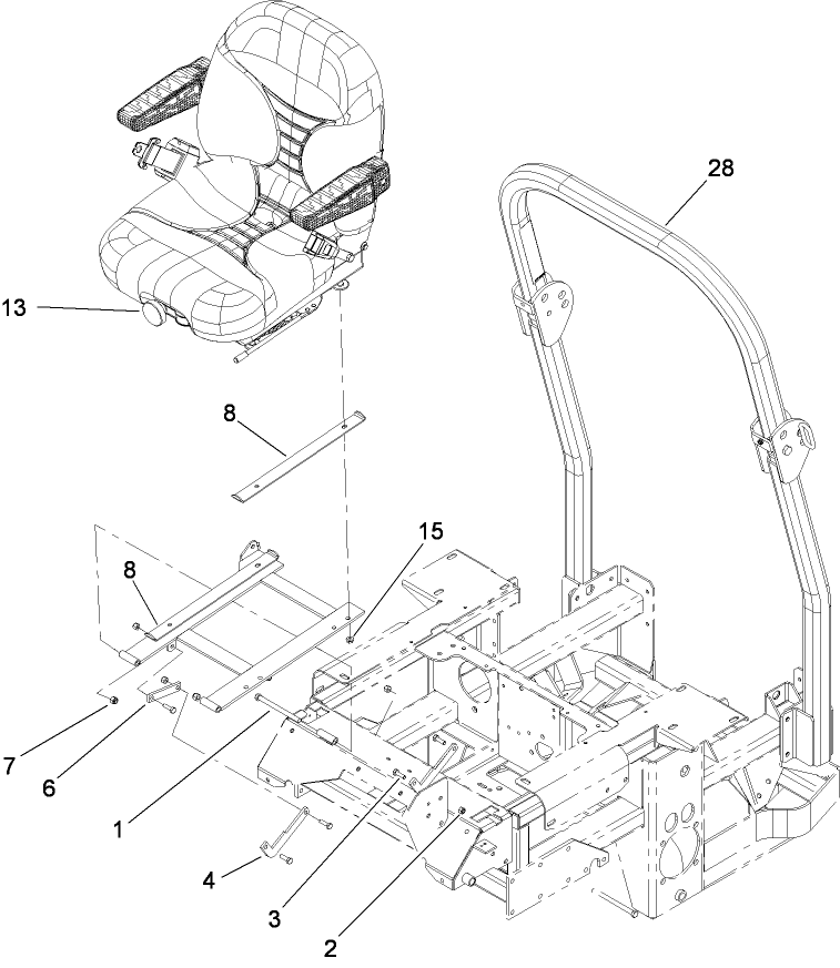 Seat And Roll-Over Protection System Assembly Diagram and Parts List for 74269 (290000001-290999999)(2009) Toro Lawn Mower