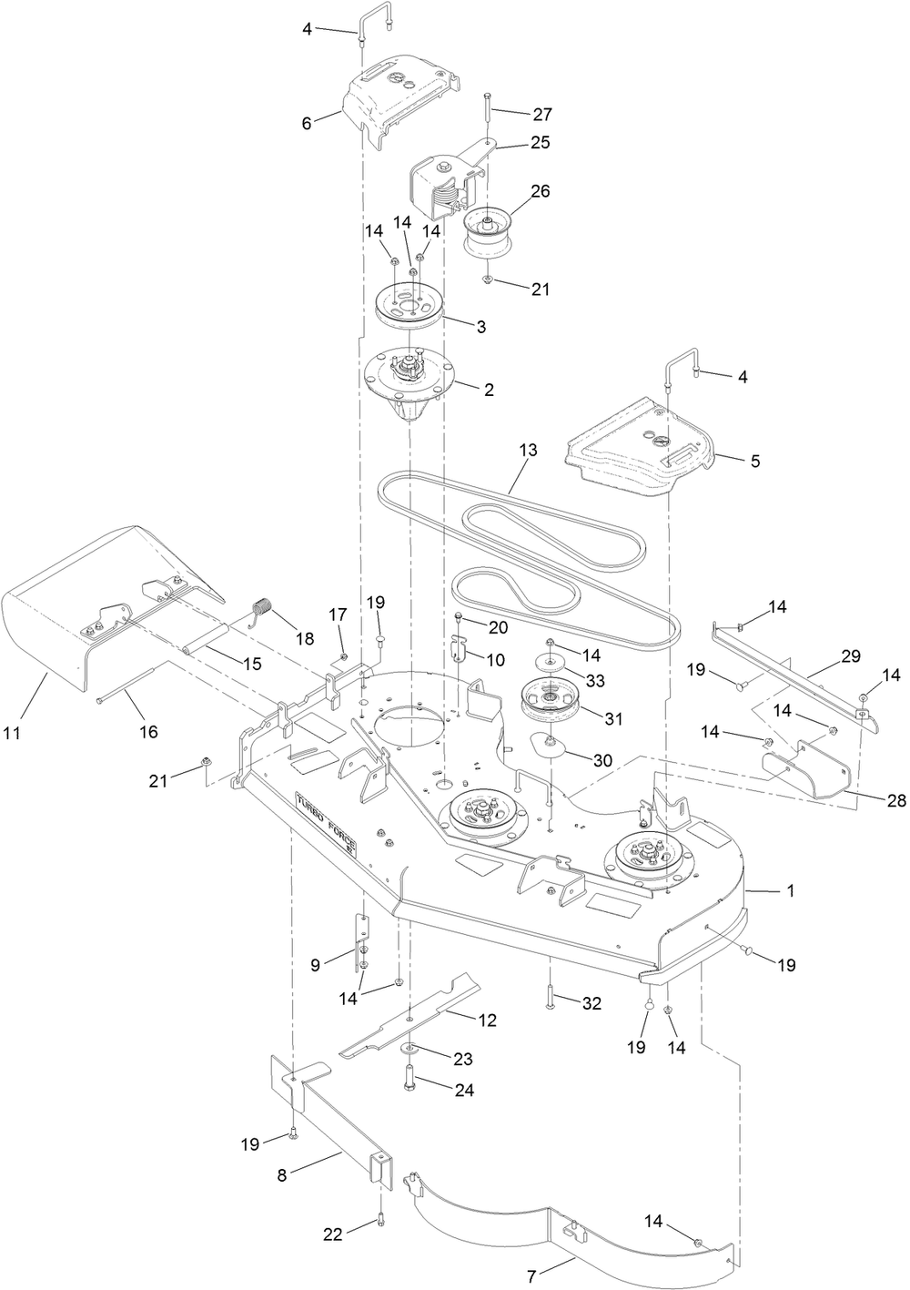 Deck Assembly Diagram and Parts List for 79505 400000000-402884999 Toro Lawn Mower