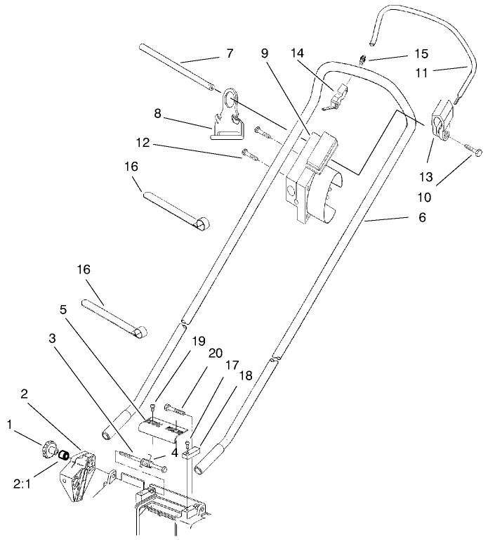 Handle Assembly Diagram and Parts List for 21052 8900001 - 8999999 Toro Lawn Mower