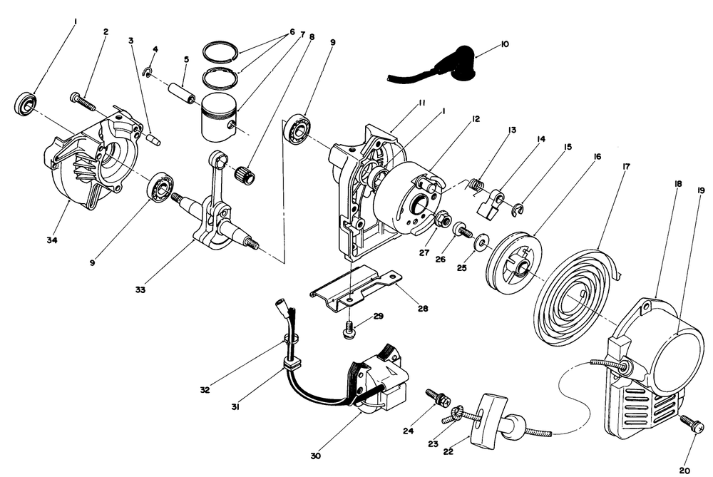 Recoil & Crankshaft Assembly Diagram and Parts List for 51660 9000001 - 9999999 Toro Trimmer