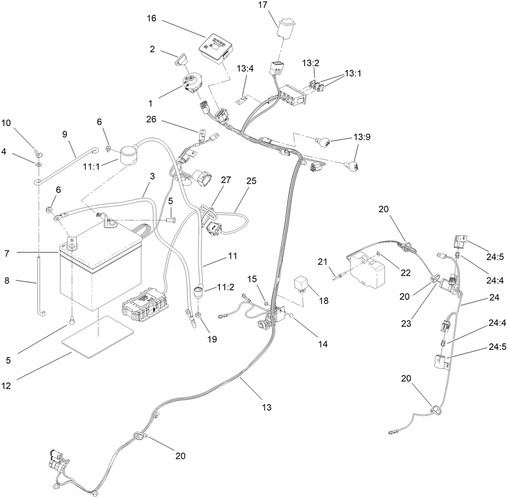 Electrical Harness Assembly Diagram and Parts List for 68138G 417400000 - 999999999 Toro Cement Mixer