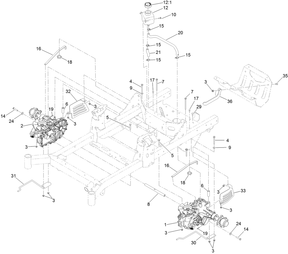 Hydraulic Drive Assembly Diagram and Parts List for 74453TE 404621105-999999999 Toro Lawn Tractor
