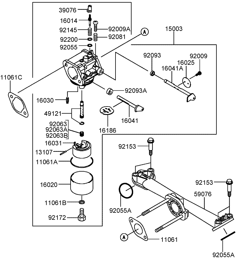 Carburetor Assembly Diagram and Parts List for 30314TE (260000001-260999999)(2006) Toro Lawn Mower