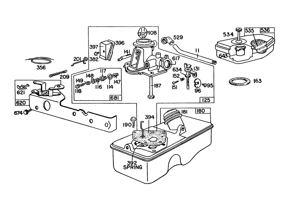 Briggs & Stratton Carburetor Assembly Model 92508-1000-02 For 19" Hand Propelled Model 16300 Diagram and Parts List for 16300 9000001 - 9999999 Toro Lawn Mower