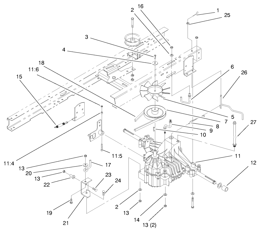 Transaxle Assembly Diagram and Parts List for 71215 8900001 - 8999999 Toro Lawn Tractor
