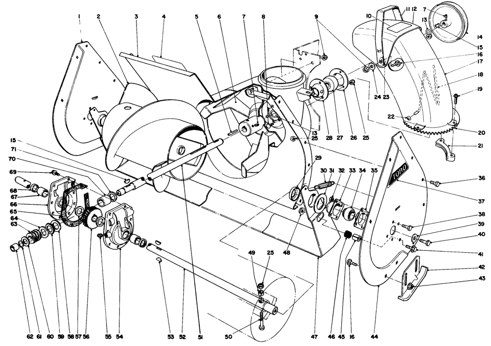 Auger Assembly Diagram and Parts List for 38080 5000001 - 5999999 Toro Snow Blower