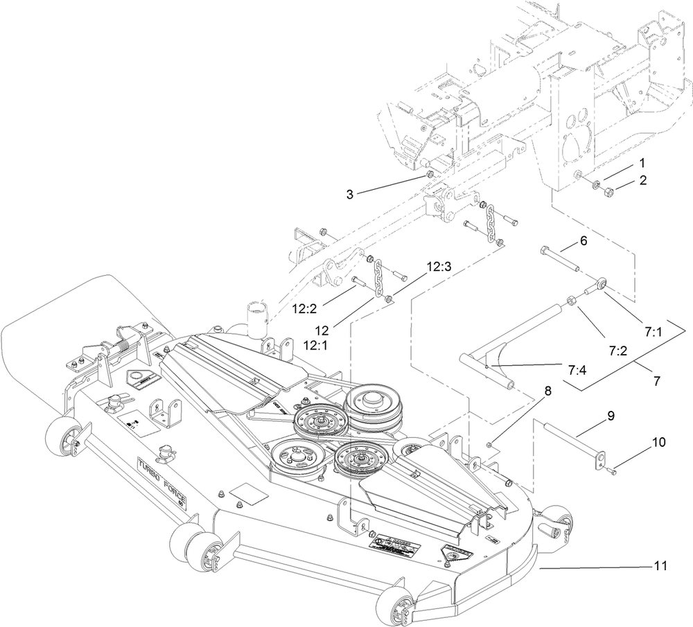 Deck Connection Assembly Diagram and Parts List for 74268 (311000001-311999999)(2011) Toro Lawn Mower