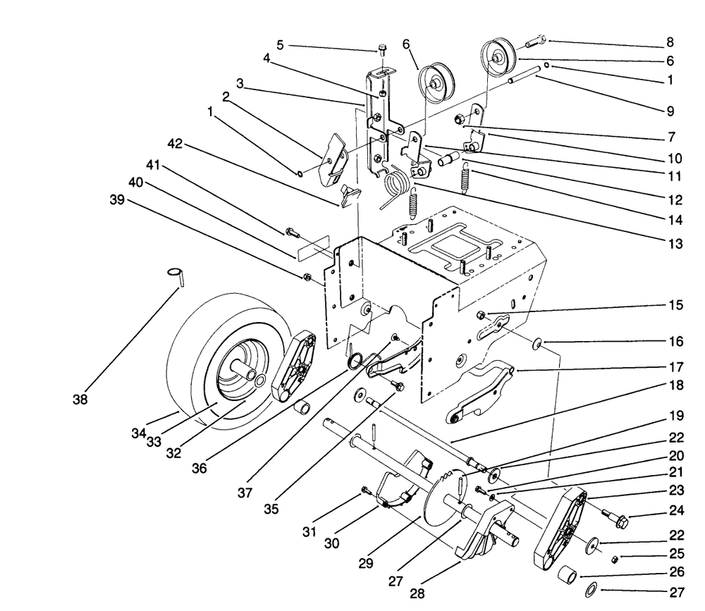 Traction Drive Assembly Diagram and Parts List for 38574 2000001 - 2999999 Toro Snow Blower