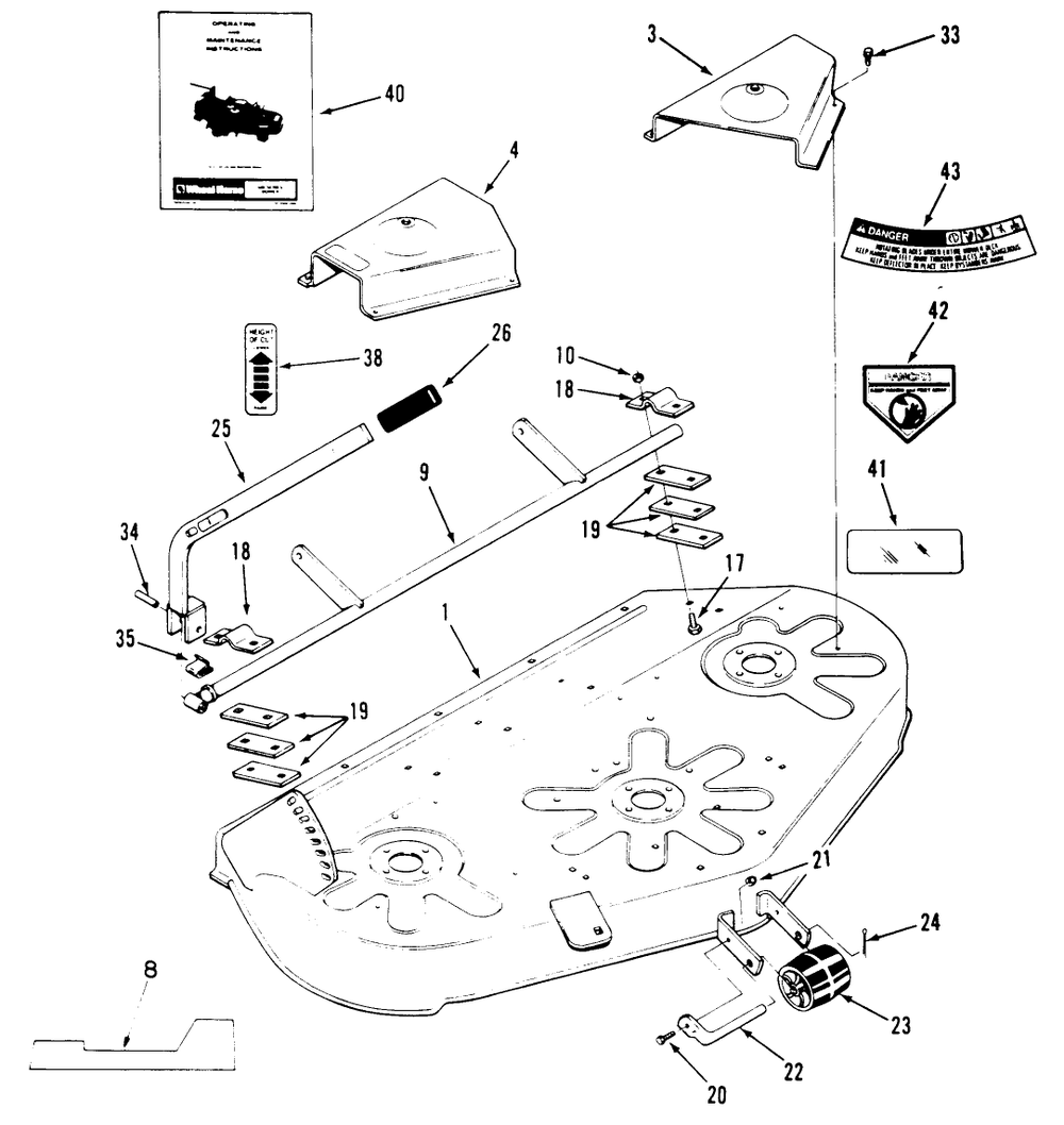 Deck & Cover Assembly Diagram and Parts List for R5-42RY01 1000001 - 1999999 Toro Lawn Mower