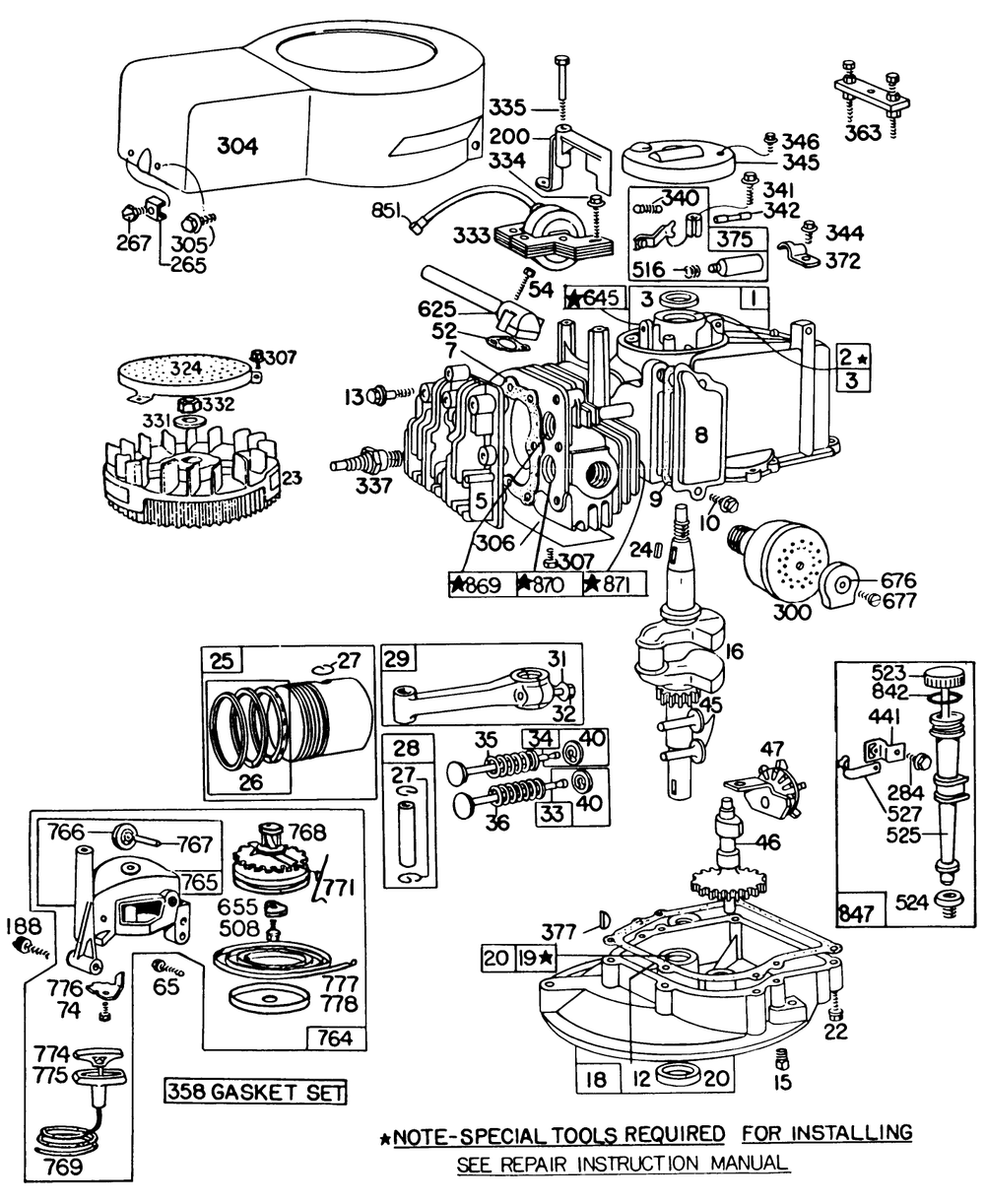 Engine Briggs & Stratton Model 93508-0195-01 Engine Briggs & Stratton Model 92908-2053-01 Diagram and Parts List for 16310 2000001 - 2999999 Toro Lawn Mower