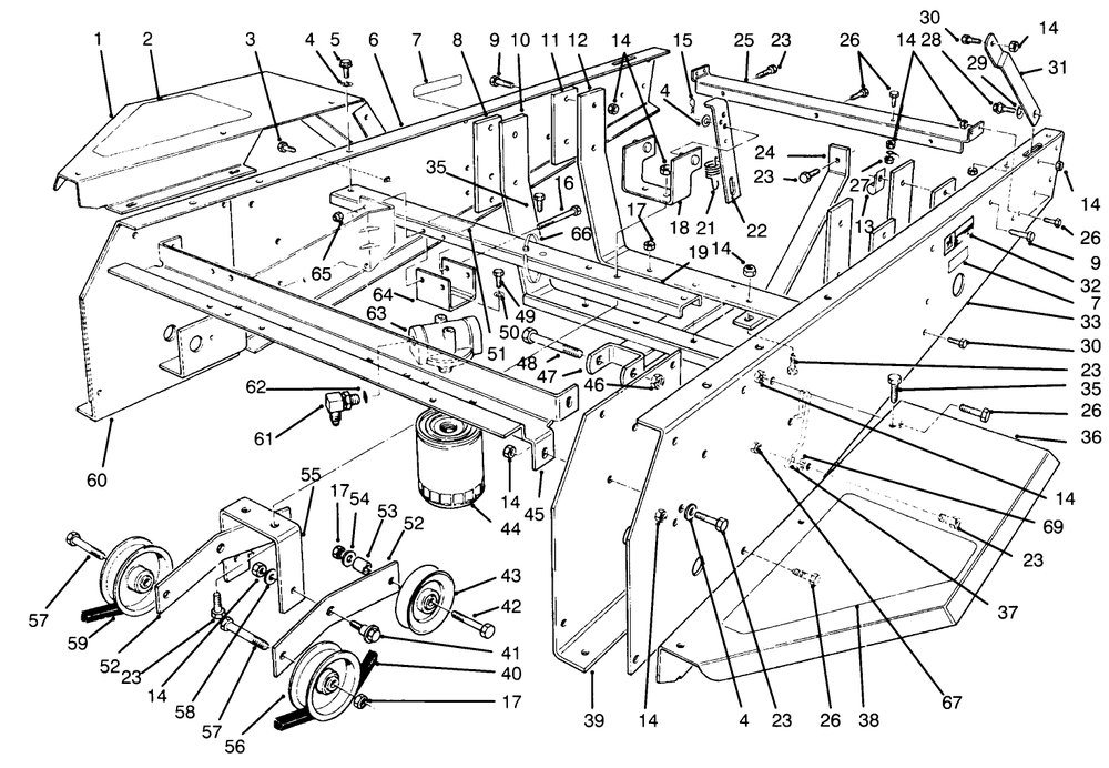 Frame & Jackshaft Assembly Diagram and Parts List for 30610 490001 - 499999 Toro Lawn Tractor