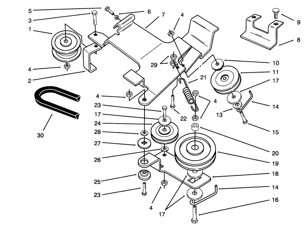 Pulley Drive Assembly Diagram and Parts List for 79271 4900001 - 4999999 Toro Lawn Tractor