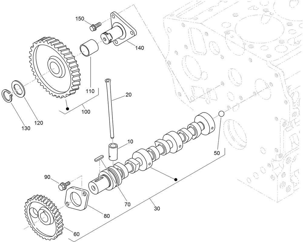 Camshaft And Idle Gear Shaft Assembly Diagram and Parts List for 72264TE 406427909-406429999 Toro Lawn Mower