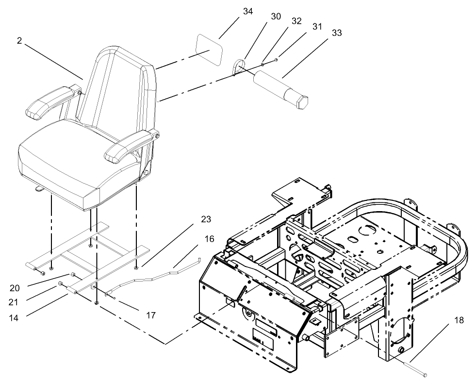 Seat Assembly 1 Diagram and Parts List for 74231 (230006001-230999999)(2003) Toro Lawn Mower