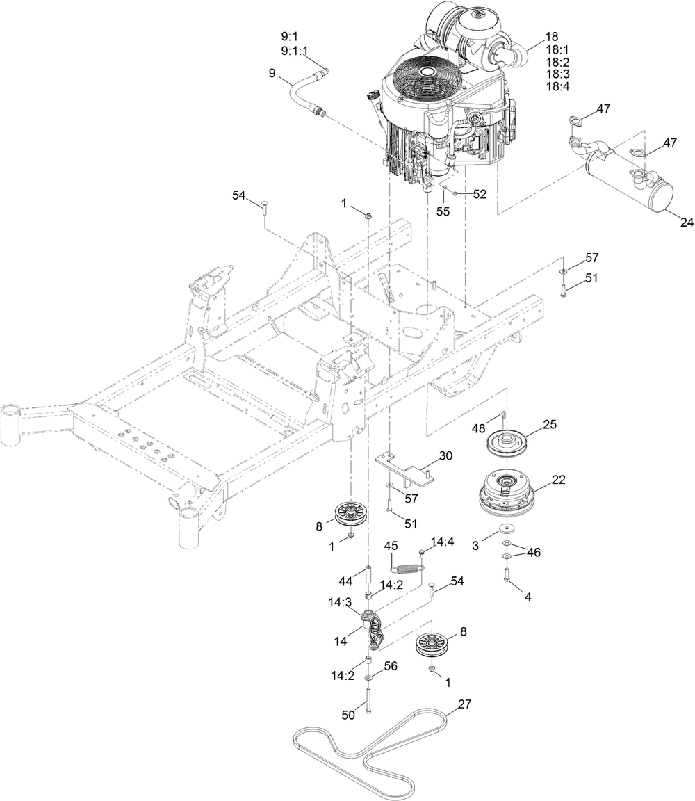 Engine Assembly Diagram and Parts List for 74470 403351044-404314999 Toro Lawn Tractor