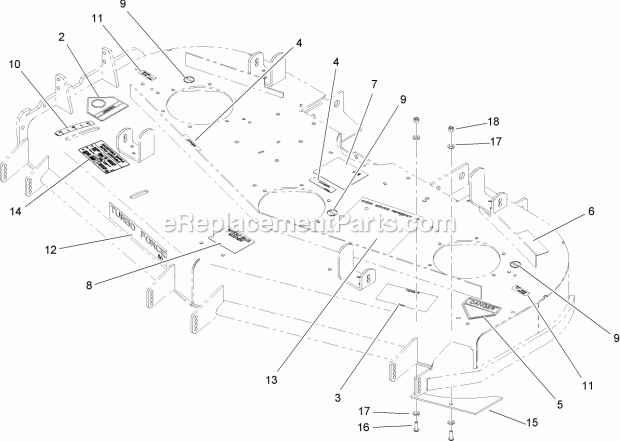 Deck Decal Assembly No. 107-1624 Diagram and Parts List for 74283 280000001-280999999 Toro Lawn Mower