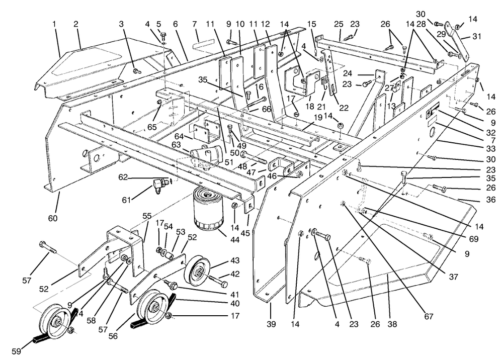 Frame & Jackshaft Assembly Diagram and Parts List for 30612 890001 - 899999 Toro Lawn Tractor
