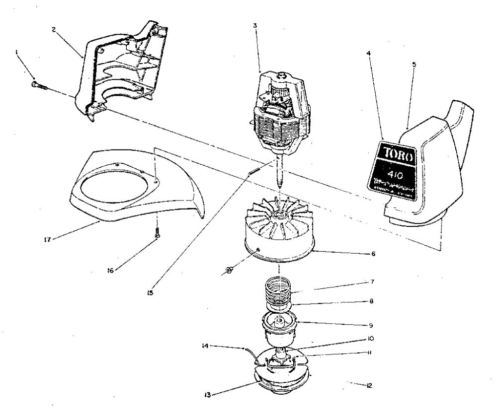 Housing Assembly Diagram and Parts List for 1410  Toro Trimmer