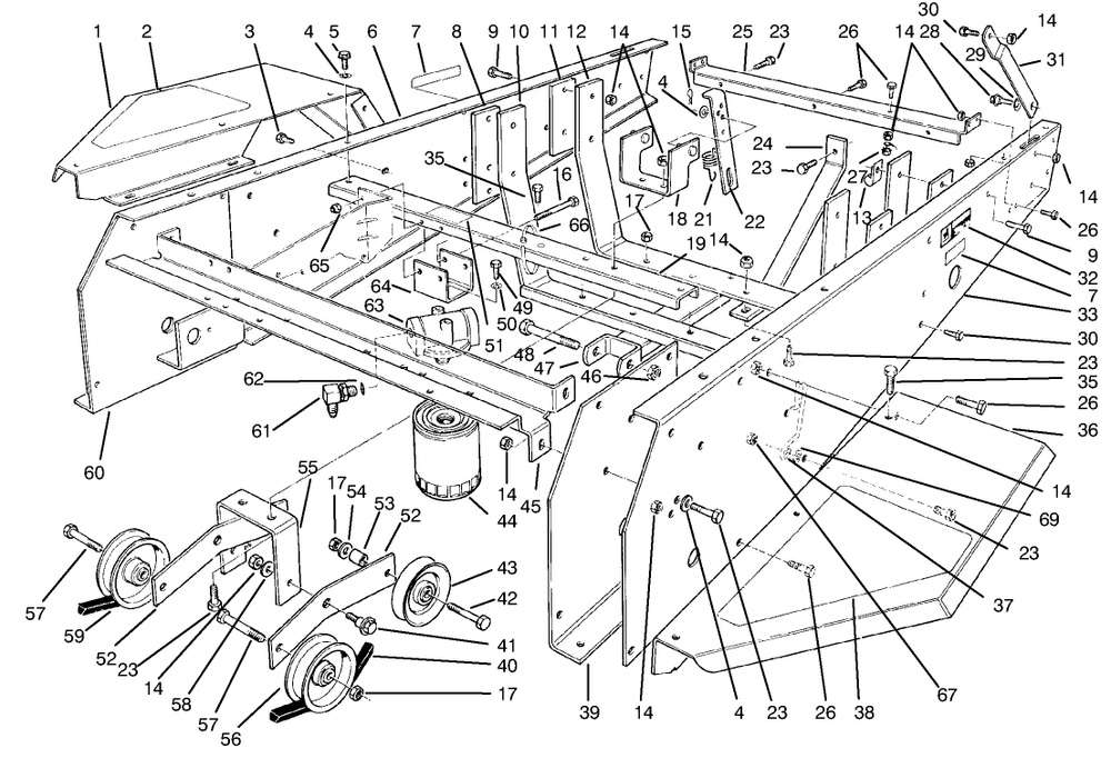 Frame & Jackshaft Assembly Diagram and Parts List for 30611 690001 - 699999 Toro Lawn Tractor