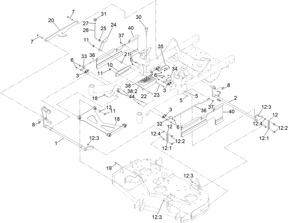 Deck Lift Assembly Diagram and Parts List for 77292TE 414529978 - 999999999 Toro Lawn Tractor