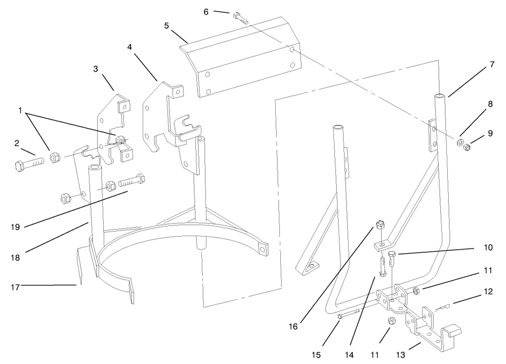 Main Frame Diagram and Parts List for 74173 (990001-999999)(1999) Toro Lawn Mower
