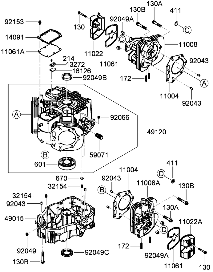 Cylinder And Crankcase Assembly Diagram and Parts List for 74945CP (290000001-290999999)(2009) Toro Lawn Mower