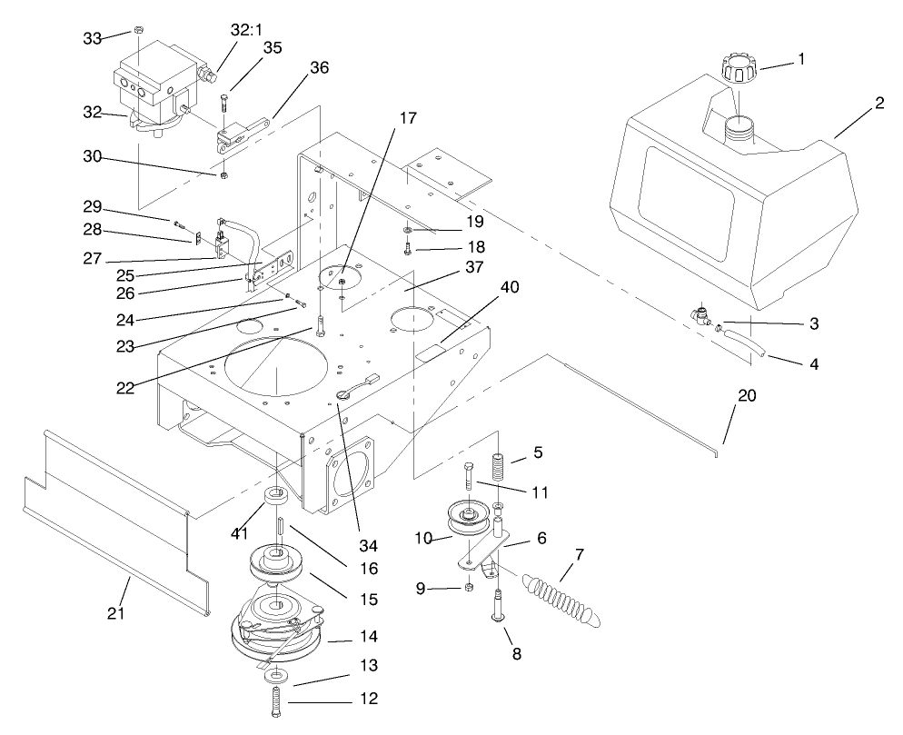Fuel Tank, Hydro Pump & Pto Diagram and Parts List for 30187 790001 - 795000 Toro Lawn Tractor Accessories