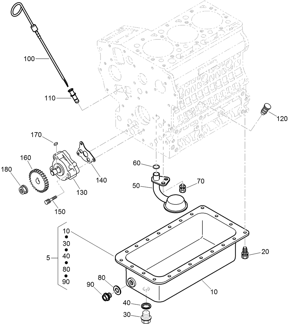 Oil Pan, Oil Pump And Dipstick Assembly Diagram and Parts List for 74264TE (314000001-314999999)(2014) Toro Lawn Mower