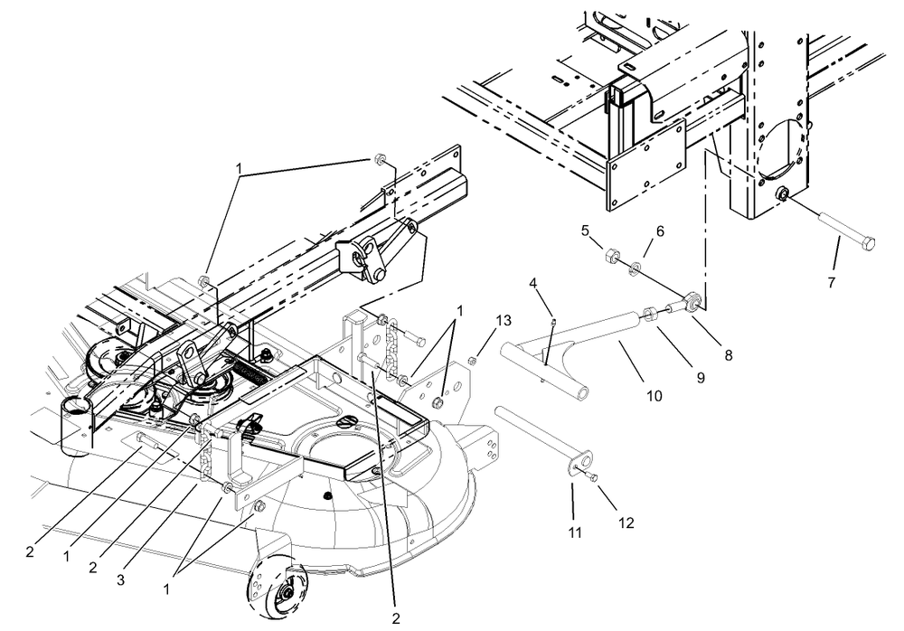 Deck Connection Assembly Diagram and Parts List for 74214 (230006001-230999999)(2003) Toro Lawn Mower