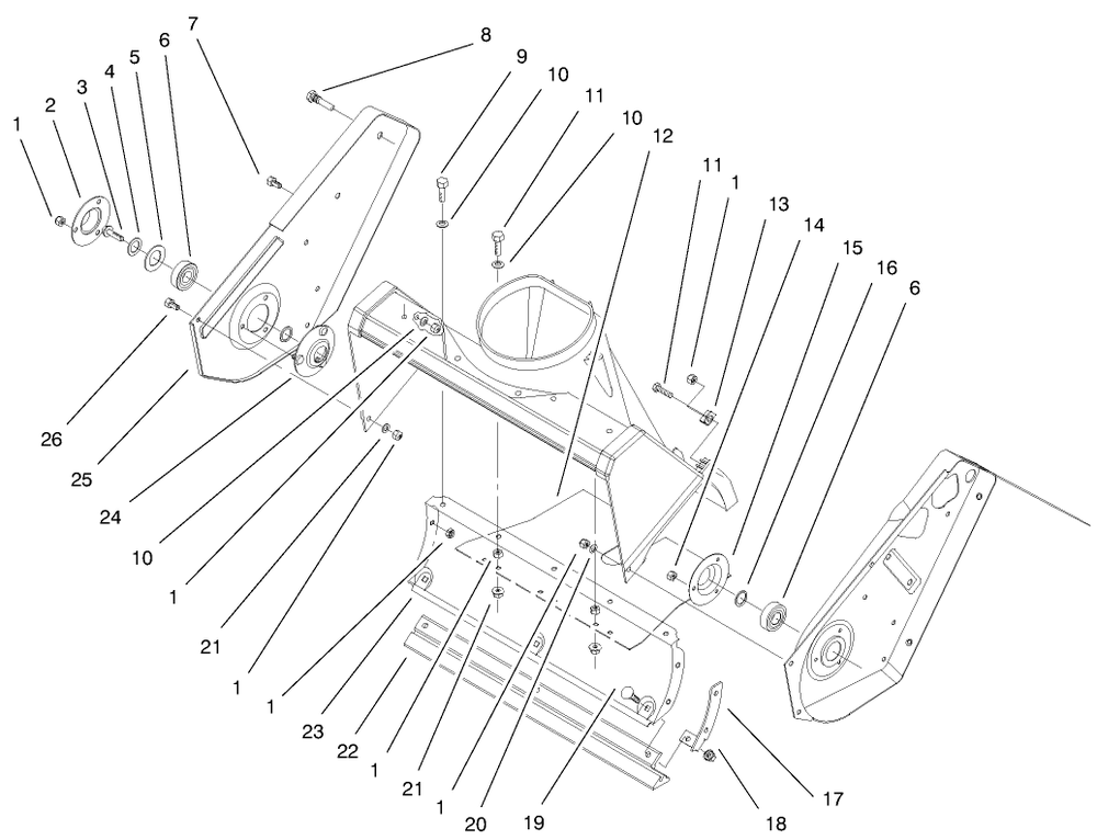 Auger Housing Assembly Diagram and Parts List for 38430 9900001 - 9999999 Toro Snow Blower
