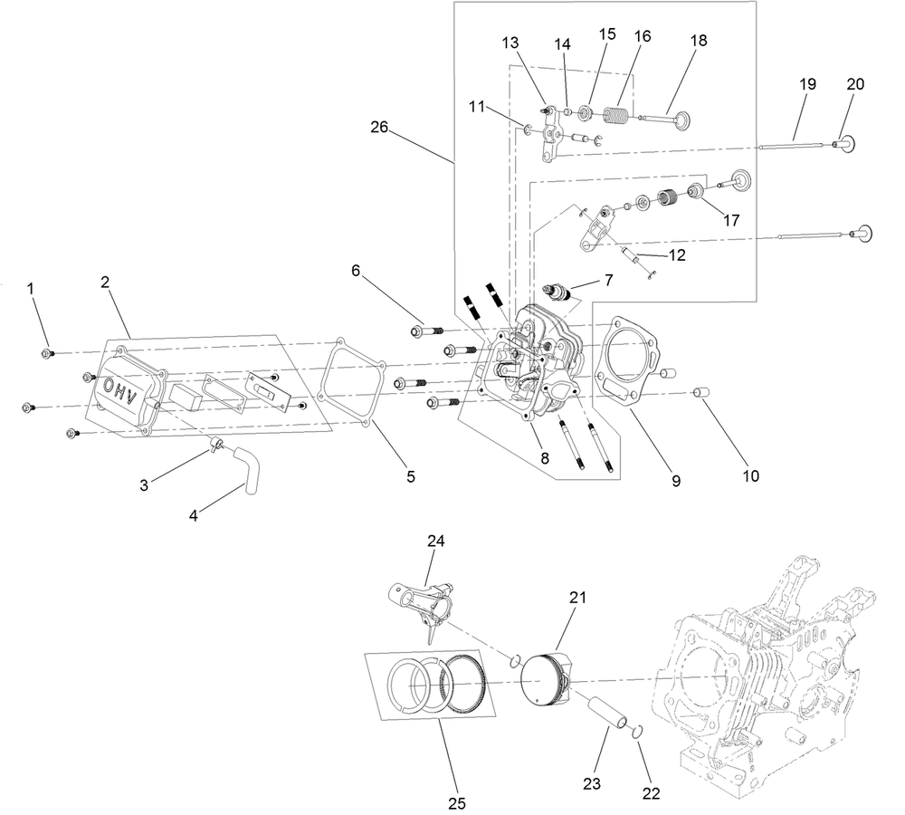 Piston And Head Assembly Diagram and Parts List for 36003 409000000 - 412999999 Toro Snow Blower