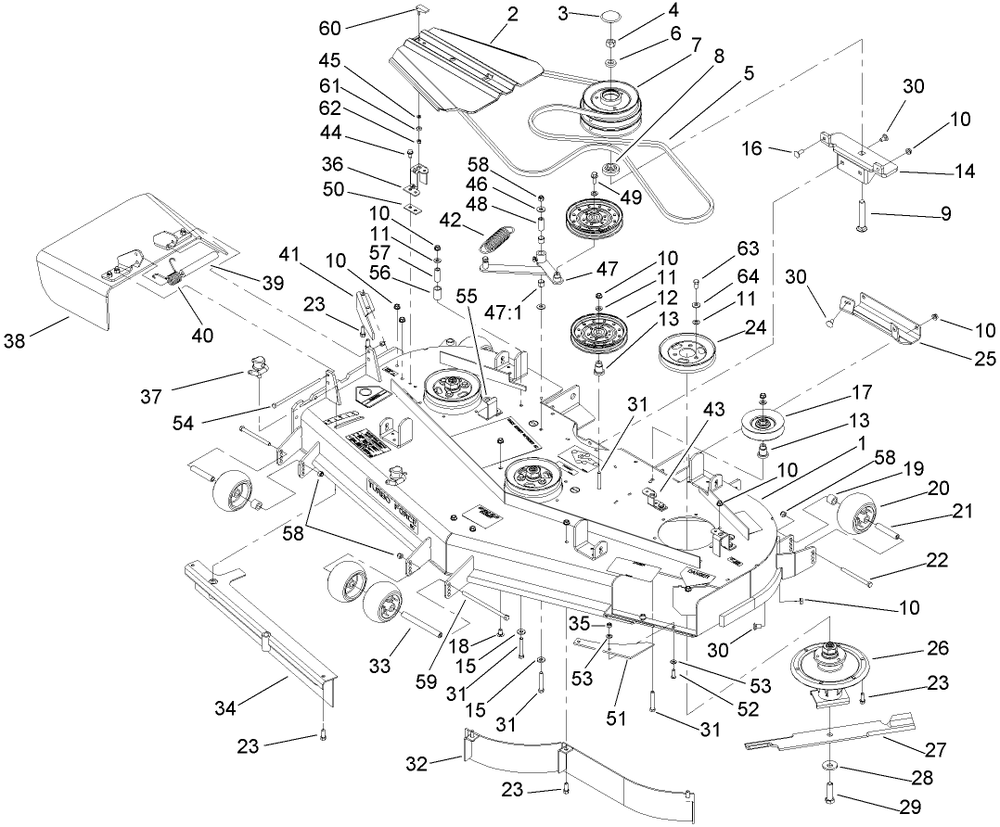 Deck Assembly Diagram and Parts List for 74268CP (270000001-270999999)(2007) Toro Lawn Mower