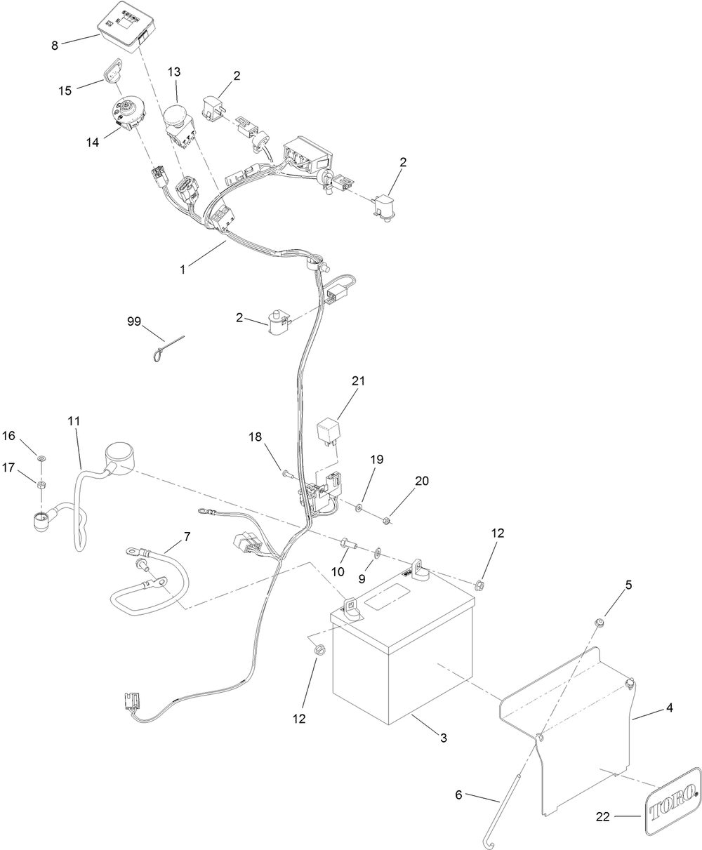 Wire Harness Assembly Diagram and Parts List for 74504TE 400000000-404319999 Toro Lawn Mower