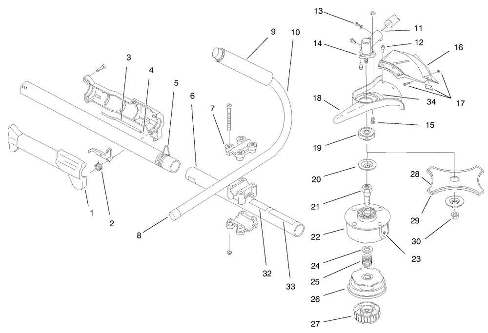 Boom And Trimmer Assembly Diagram and Parts List for 51908 800000001 - 899999999 Toro Trimmer