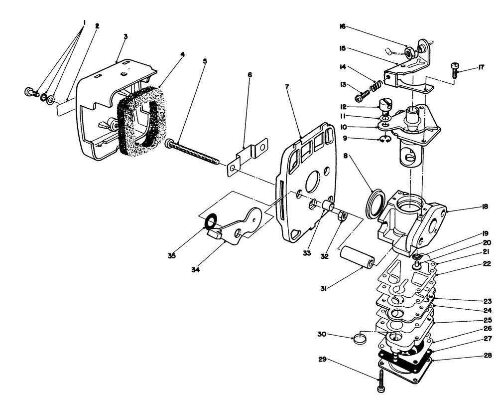 Carburetor & Air Cleaner Assembly Diagram and Parts List for 30935 9000001 - 9999999 Toro Leaf Blower / Vacuum