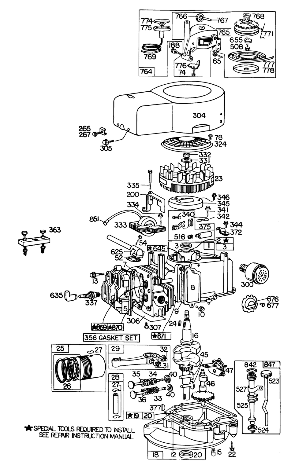 Engine Briggs & Stratton Model 110908-0424-01 And Model 110908-0405-01 Diagram and Parts List for 20750 8000001 - 8999999 Toro Lawn Mower