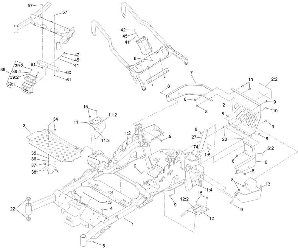 Frame Assembly Diagram and Parts List for 74942TE 402364843-404319999 Toro Lawn Tractor