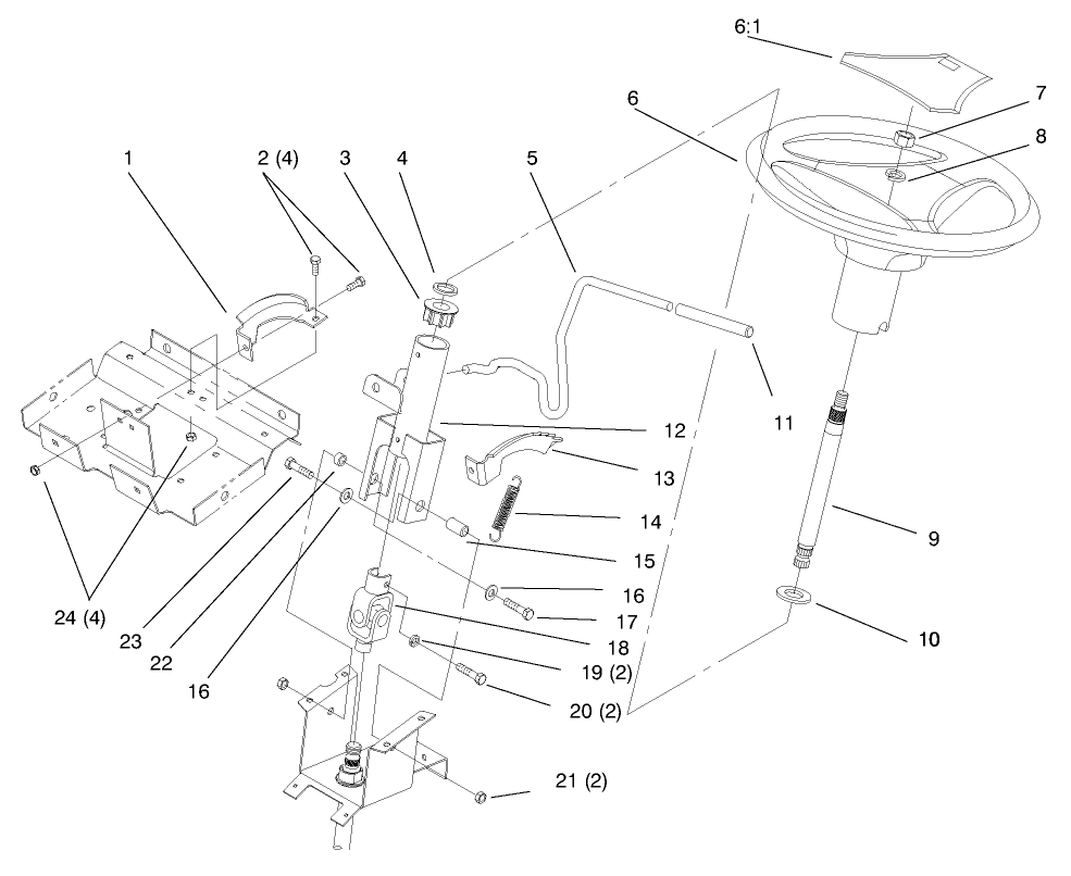 Steering Wheel And Tilt Diagram and Parts List for 72110 6900001 - 6999999 Toro Lawn Tractor