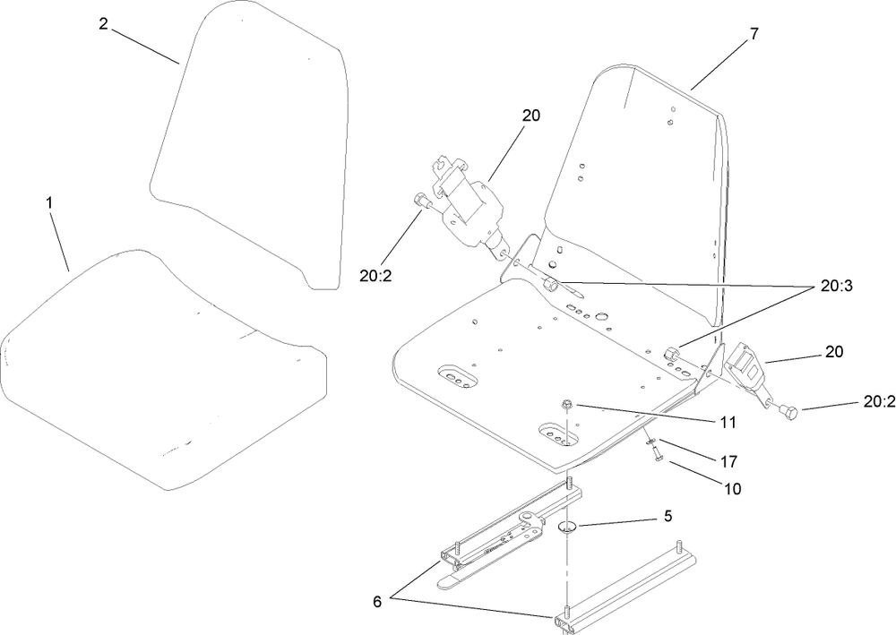Seat Assembly 1 Diagram and Parts List for 74410 (270002001-270999999)(2007) Toro Lawn Mower