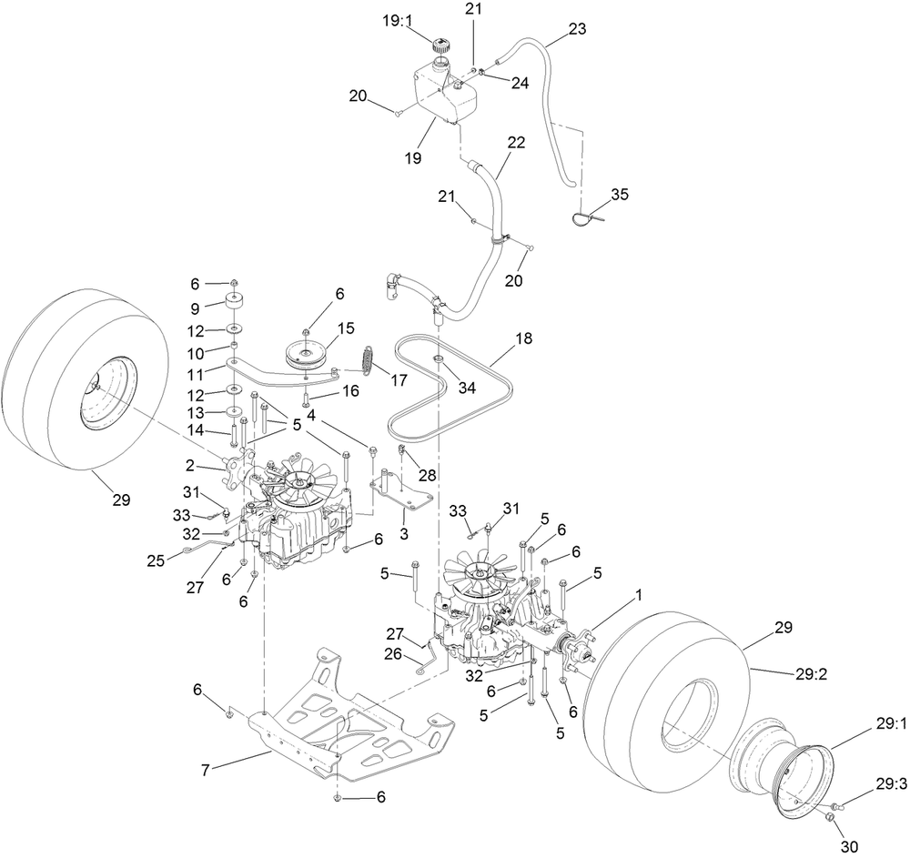 Ground Drive Assembly Diagram and Parts List for 74513 404314200-999999999 Toro Lawn Mower