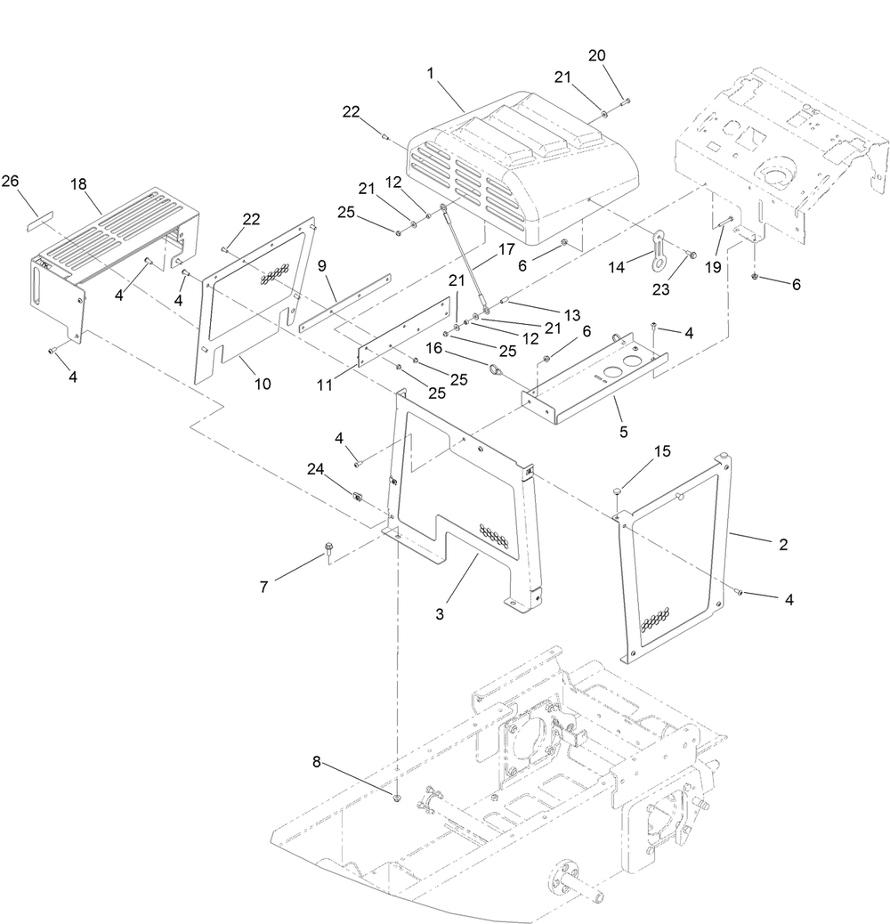 Hood Assembly Diagram and Parts List for 68138G 400000000 - 402099999 Toro Lawn Tractor Accessories