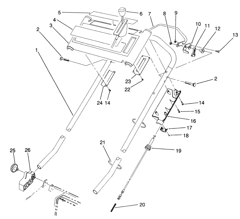S.P. Handle Assembly (Model No. 20906b Only) Diagram and Parts List for 20906B 1000001 - 1999999 Toro Lawn Mower