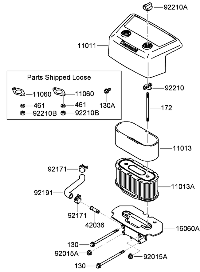 Air Filter And Muffler Assembly Diagram and Parts List for 74569 (290000001-290000206)(2009) Toro Lawn Mower
